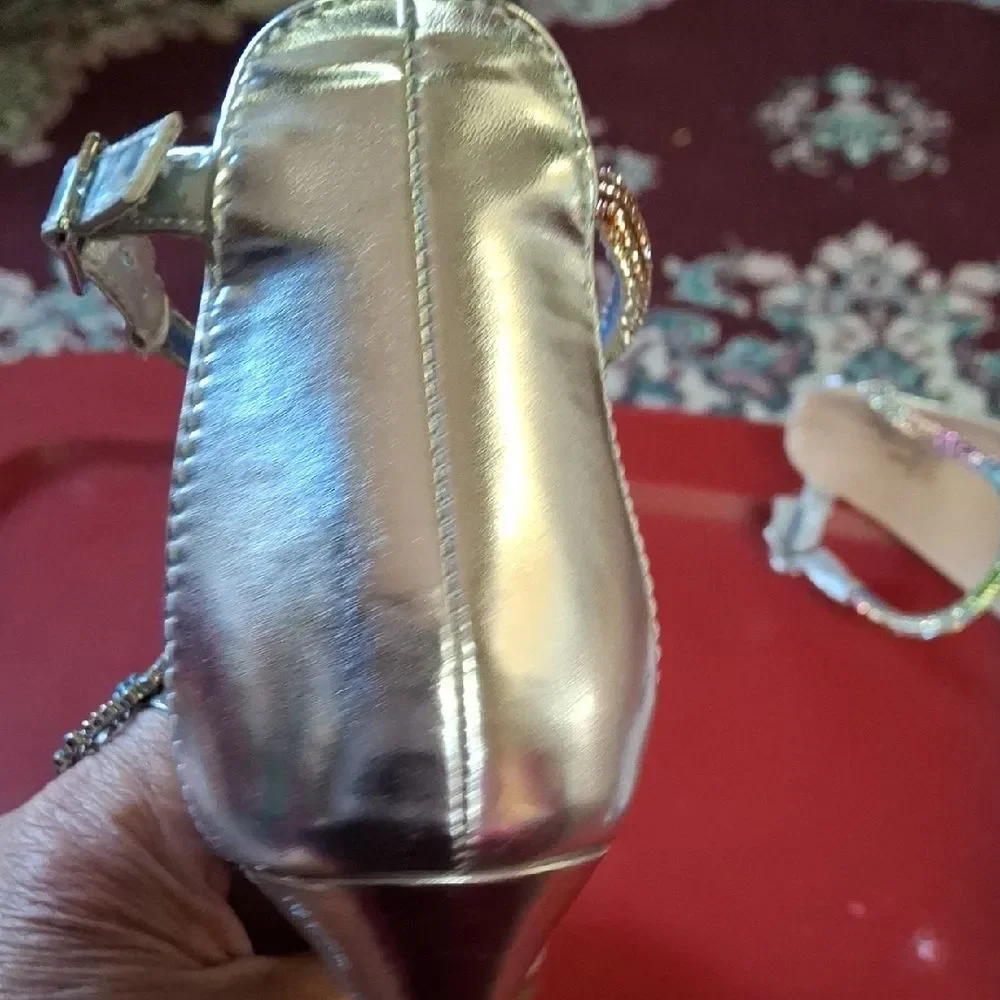 ID Required 11W Silver Heels with Multicolor Straps